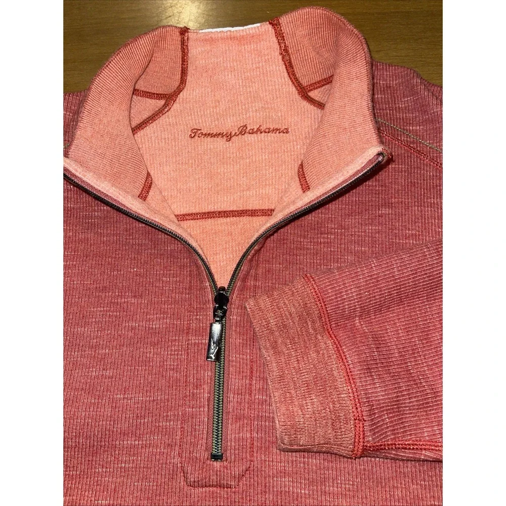Tommy Bahama Quarter Zip Sweater Men 3XL Coral 🪸‎ Long Sleeve Logo Preppy